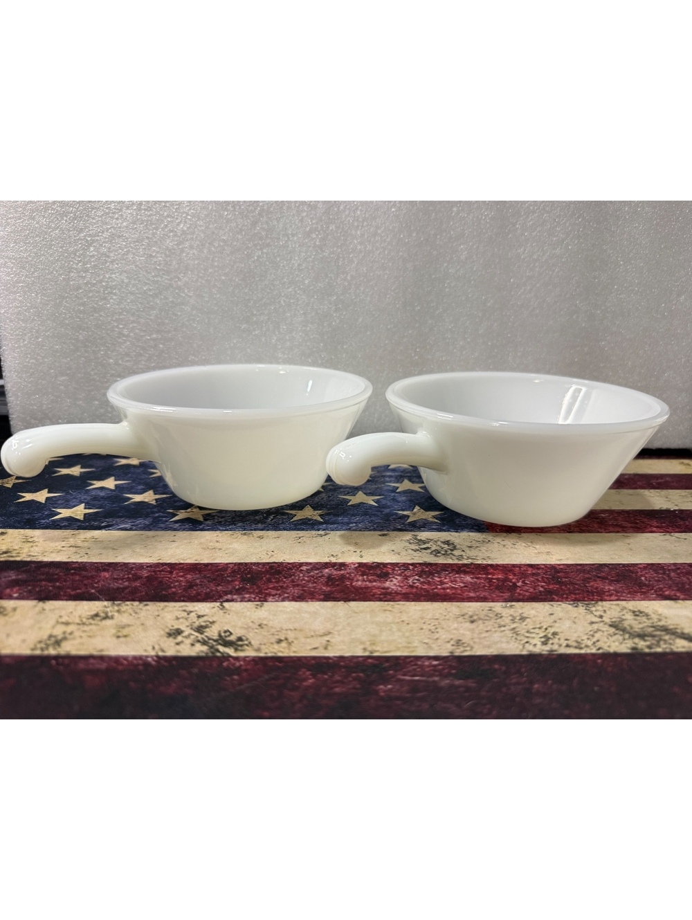 Vintage Fire-King Anchor Hocking White Milk Glass Soup Bowls Set 2 MCM USA